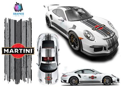 KIT DECO MARTINI SCRATCHED RED LOGO -  PORSCHE CARRERA CAYMAN BOXSTER ... STICKERS - Le Mans Stripe UNIVERSEL : adaptable tout type véhicule