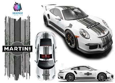 KIT DECO MARTINI SCRATCHED BLACK & WHITE -  PORSCHE CARRERA CAYMAN BOXSTER ... STICKERS - Le Mans Stripe UNIVERSEL : adaptable tout type véhicule