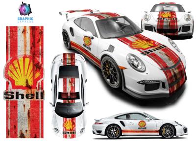 KIT DECO SHELL DESTROY RUSTY NEW STYLE -  PORSCHE CARRERA CAYMAN BOXSTER ... STICKERS - Le Mans Stripe UNIVERSEL : adaptable tout type véhicule Type Martini Gulf