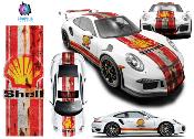 KIT DECO SHELL DESTROY RUSTY NEW STYLE -  PORSCHE CARRERA CAYMAN BOXSTER ... STICKERS - Le Mans Stripe UNIVERSEL : adaptable tout type véhicule Type Martini Gulf