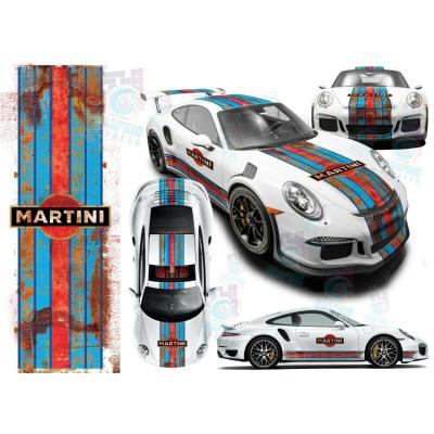 KIT DECO MARTINI SCRATCHED 2 -  PORSCHE CARRERA CAYMAN BOXSTER ... STICKERS - Le Mans Stripe UNIVERSEL : adaptable tout type véhicule