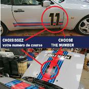 KIT DECO MARTINI PORSCHE 944 - Le Mans Stripe + numéro de course au choix UNIVERSEL : adaptable tout type véhicule