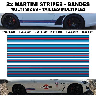 MULTI TAILLES - BANDES MARTINI RACING  STICKERS BAS DE CAISSE - STRIPES RUBAN AUTOCOLLANT GOLF VOLKSWAGEN BMW PORSCHE - COMPATIBLE TOUTES MARQUES