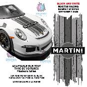 bonnet scratch martini racing stripes compatible porsche VW bmw mustang stickers capot autocollant rallye universal - DST1-N&B