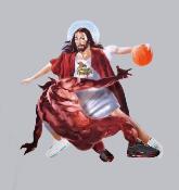 TEE SHIRT CUSTOM JEWELRY - BASKETBALL Jesus vs Devil - JULEUNIQUE COLLECTION  - GREY