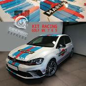 KIT DECO MARTINI RACING POUR VOLKSWAGEN GOLF 1 à 8 - Sticker Autocollant Racing Le Mans - SCRACHED - Large avec vague