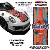 BONNET MARTINI RACING VS GULF STRIPES COMPATIBLE PORSCHE ET TOUTES MARQUES STICKERS CAPOT LE MANS