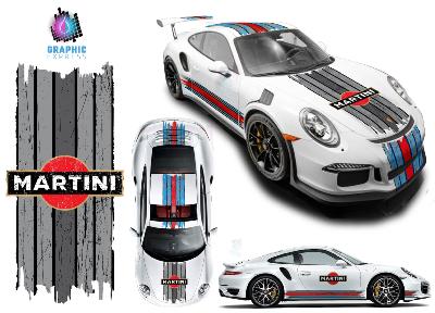 KIT DECO MARTINI SCRATCHED NEW STYLE -  PORSCHE CARRERA CAYMAN BOXSTER ... STICKERS - Le Mans Stripe UNIVERSEL : adaptable tout type véhicule