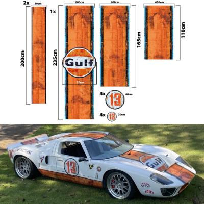 KIT DECO GULF SCRATCHED -  FORD GT 40 ... STICKERS - Le Mans Stripe UNIVERSEL : adaptable tout type véhicule