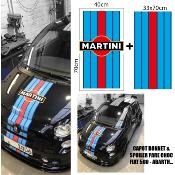 BONNET + PARE CHOC ET SPOILER MARTINI  FIAT 500 ABARTH STICKER CAPOT... Autocollant Racing Le Mans UNIVERSEL F5CAP-LARG-PARECH