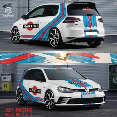 KIT DECO MARTINI RACING POUR VOLKSWAGEN GOLF 1 à 8 - Sticker Autocollant Racing Le Mans - SCRACHED - Large avec vague