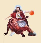 TEE SHIRT CUSTOM JEWELRY - BASKETBALL Jesus vs Devil - JULEUNIQUE COLLECTION  - CREAM NATURAL 