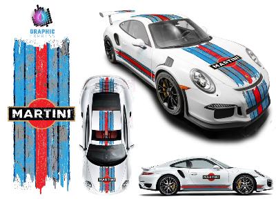 KIT DECO MARTINI SCRATCHED MULTI COLORS -  PORSCHE CARRERA CAYMAN BOXSTER ... STICKERS - Le Mans Stripe UNIVERSEL : adaptable tout type véhicule