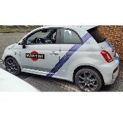 KIT DECO MARTINI  FIAT 500 AVEC BANDES TRANSVERSAL - ABARTH - Sticker Autocollant Racing Le Mans UNIVERSEL : adaptable tout type vhicule