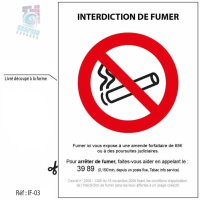 AUTOCOLLANT INTERDIT DE FUMER - AFFICHAGE ENTREPRISE LIEU PUBLIC - A6 - A5 - A4 - A3 - INTERDICTION DE FUMER IF-03
