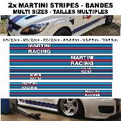 MULTI TAILLES - BANDES MARTINI RACING LOGO STICKERS BAS DE CAISSE - STRIPES RUBAN AUTOCOLLANT GOLF VOLKSWAGEN BMW PORSCHE - COMPATIBLE TOUTES MARQUES