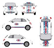 KIT DECO MARTINI PIXELS FIAT 500 - ABARTH Sticker Autocollant Racing Le Mans UNIVERSEL : adaptable tout type véhicule F5MART-PIXELS-WHT