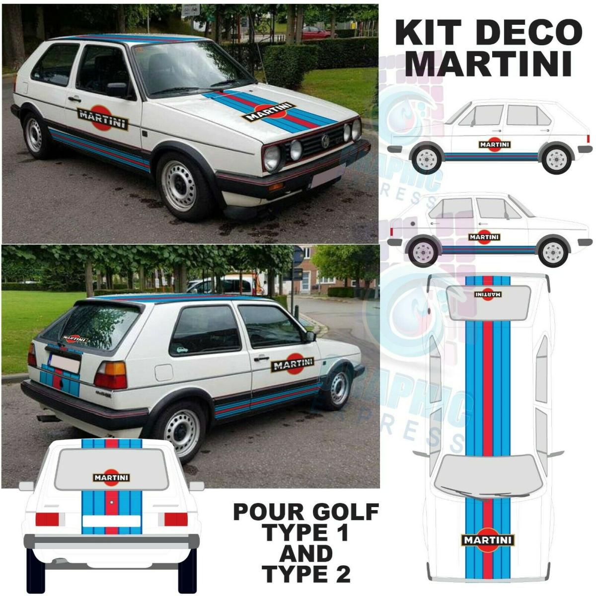 Kit deco Martini volkswagen golf 1 ou 2 stickers sticker autocollant