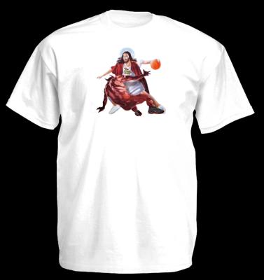 TEE SHIRT CUSTOM JEWELRY - BASKETBALL Jesus vs Devil - JULEUNIQUE COLLECTION  - WHITE