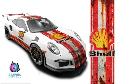 KIT DECO SHELL DESTROY RUSTY NEW STYLE -  PORSCHE CARRERA CAYMAN BOXSTER ... STICKERS - Le Mans Stripe UNIVERSEL : adaptable tout type véhicule Type Martini Gulf