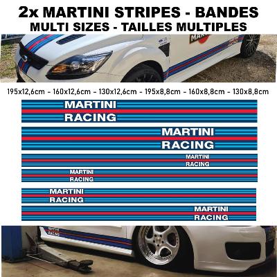 MULTI TAILLES - BANDES MARTINI RACING LOGO STICKERS BAS DE CAISSE - STRIPES RUBAN AUTOCOLLANT GOLF VOLKSWAGEN BMW PORSCHE - COMPATIBLE TOUTES MARQUES