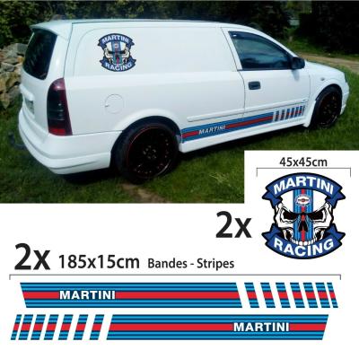 2x BANDE MARTINI STICKER BAS DE CAISSE RACING STRIPES AUTOCOLLANT universel LOGO MARTINI SKULL